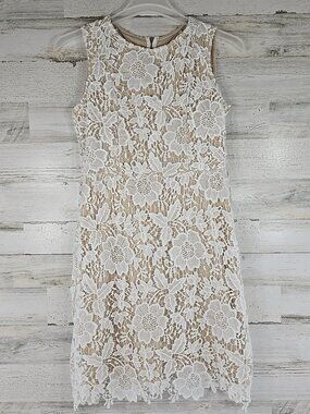 RYAN MICHELLE FLORAL Lace White Beige Dress WOMEN'S SIZE XL W/ BACK ZIPPER *EUC*